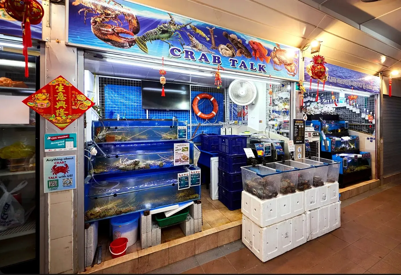 Crab Talk live seafood tanks at Commonwealth Crescent Market